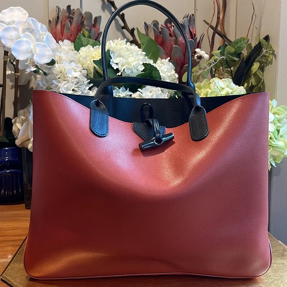 Longchamp Roseau Reversible Leather Tote Bag - Picture 9 of 16